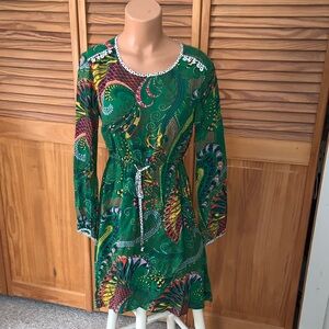 Anthropologie MAEVE Vibrant Green Long Sleeve Dress faux wrap XS